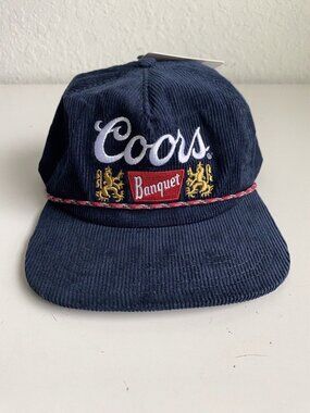 Coors Banquet Corduroy Trucker Rope Snapback Hat Retro Navy Blue NEW